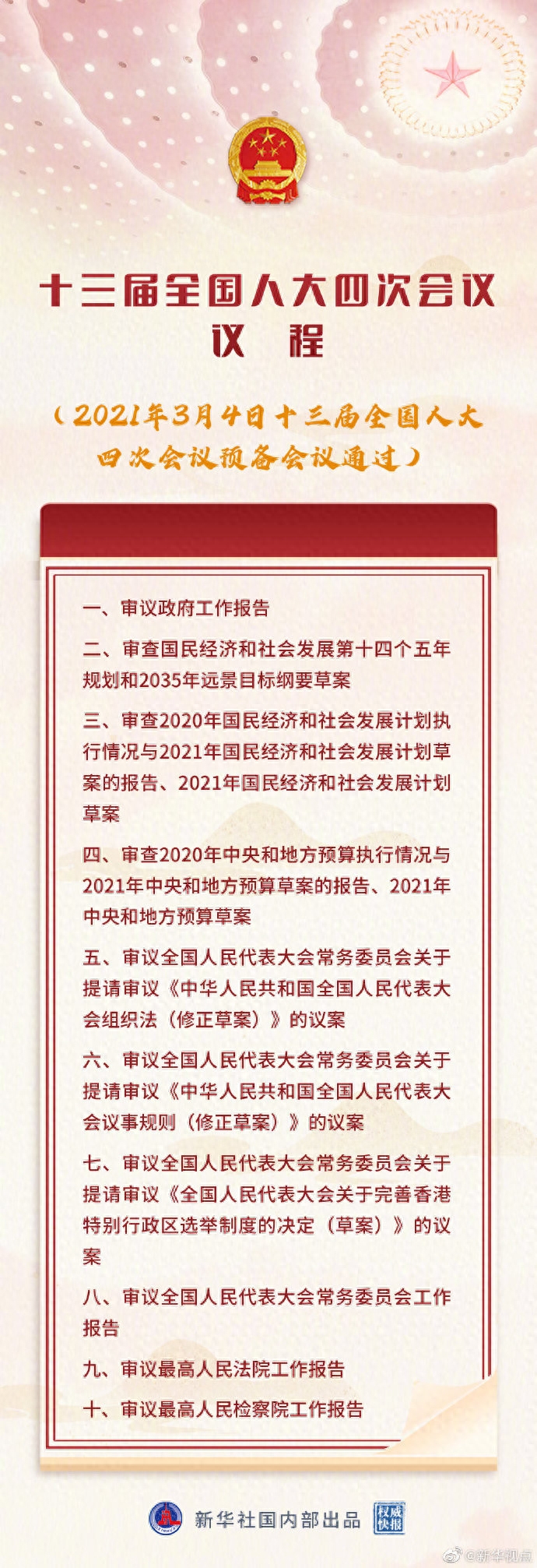 重磅！今年两会将审议完善香港选举制度议案，人大会议议程公布